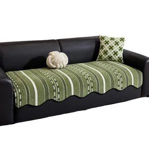 Summer minimalist sofa cushion cover jacquard green striped breathable anti-slip protector