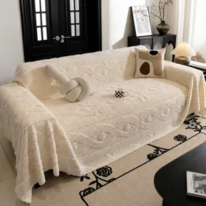 Copridivano in Spesso Velluto di Cotone Tinta Unita Minimalista Stampato a Texture Asciugamano da Divano Coperta Quattro Stagioni Arazzo Antipolvere Generale