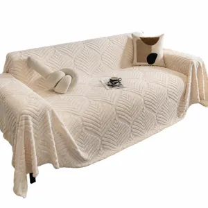 Fodera per divano in peluche spesso con coperta strutturata con motivo a foglie eleganti