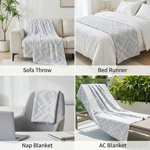 Nordic 3-layer gauze air blanket for sofa, bed runner, nap or AC use, breathable and soft.