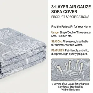 Detailed view of the 3-layer air gauze sofa cover showing soft breathable fabric texture.
