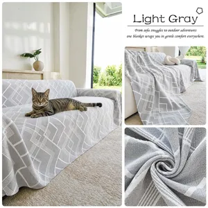 Nordic light gray 3-layer gauze air blanket, breathable sofa cover and nap throw for all seasons.