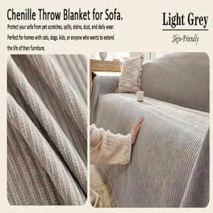 Chenille sofa throw blanket light grey soft cover protector for living room furniture daily use