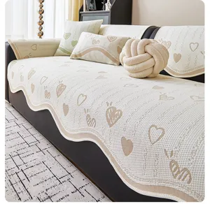 Cream style cooling ice silk sofa cushion cover with cute heart pattern for living room decor.