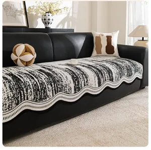 Modern luxury chenille sofa cushion cover black and white pattern anti-slip drape