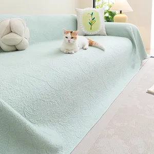 Housse de Canapé Jacquard Minimaliste Moderne Tissu en Tricot Rafraîchissant Résistant aux Griffes de Chat Couverture d'Été