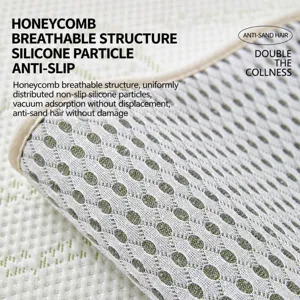 Cooling ice silk sofa cushion with breathable honeycomb structure and anti-slip silicone dots.