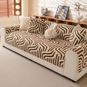 Retro jacquard plush sofa cover soft cozy winter anti-slip couch blanket furniture protector