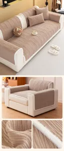 Autumn winter jacquard crystal velvet sofa cushion set, non-slip plush slipcover details view.
