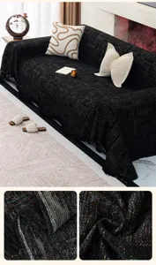 Nahaufnahme der schwarzen Jacquard-Sofabezug-Textur, die strapazierfähiges Stoffgewebe zeigt.