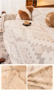 Retro bohemian sofa cover plush velvet diamond universal slipcover all-inclusive detail view