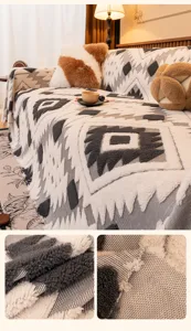 Retro Bohemian Sofa Cover Chenille Fleece Geometric Throw Blanket Sofa Slipcover Detail