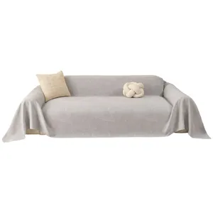 Grey geometric pattern sofa cover throw blanket, versatile universal slipcover for home