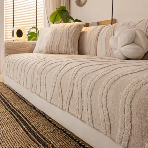 Modern Minimalist Polyester Sofa Cushion Anti Slip Protective Warm Non Slip Striped Rippled One Piece Cover Throw For Living Room Home Furniture Accent Decor