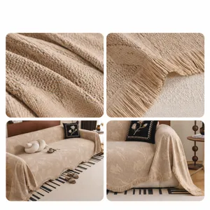 Solid color tassel chenille sofa cover minimalist slipcover breathable full couch towel