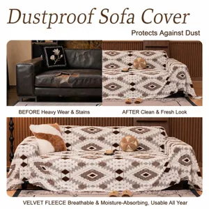 Retro bohemian velvet fleece sofa cover dustproof geometric blanket for living room decor