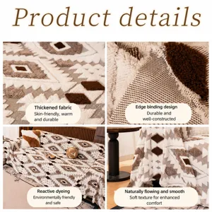 Retro boho sofa cover plush cotton fleece diamond geometric universal slipcover blanket