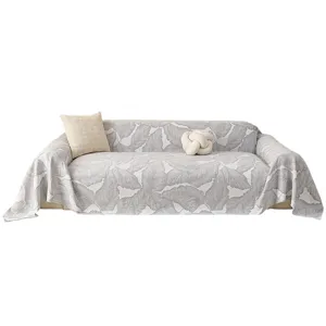 Grey leaf pattern sofa cover couch blanket universal breathable draped furniture protector