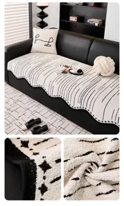 Summer luxury striped sofa cushion, thickened minimalist non-slip sofa cover and blanket.