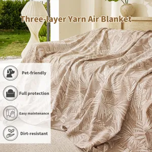 Three-layer yarn air sofa blanket, double-sided jacquard leaf cover for all seasons.