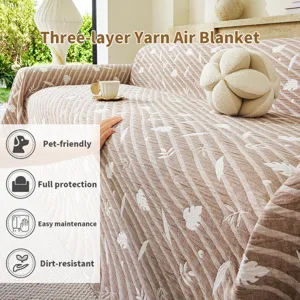 Three-layer yarn air blanket sofa cover, breathable jacquard couch protector for home.