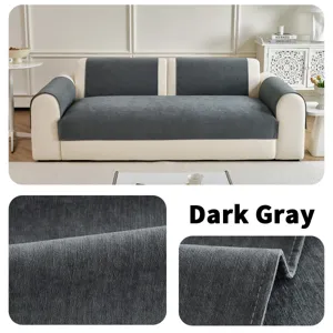 Housse de canape chenille gris fonce antiderapant protection coussin mobilier deco.