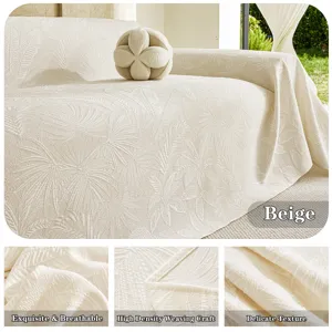 Detailed view of beige jacquard sofa cover showing exquisite breathable high density texture.