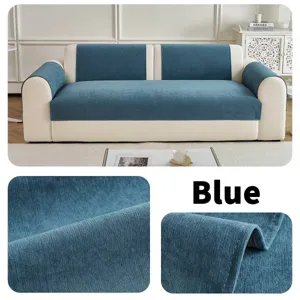Housse de canapé en chenille bleue protecteur de meuble antidérapant pour salon moderne