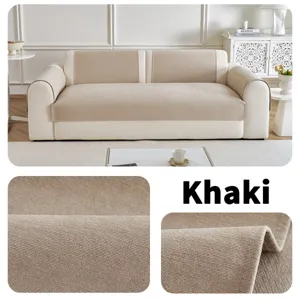 Housse de canapé en chenille khaki minimaliste, tissu de détail antidérapant et résistant.