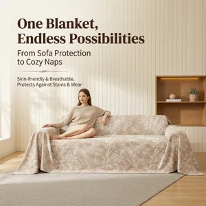 Universal jacquard sofa cover blanket, breathable three-layer gauze protector for living room.