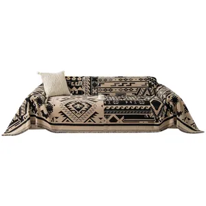 Chenille sofa cover geometric print thick all season universal couch blanket main image display