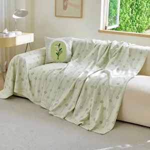Sommer kühlende Eisseide Sofabezug hellgrün floral gestreiftes Wohnzimmer Sofaschoner