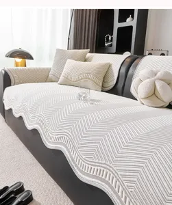 Detail view of the wave-patterned cooling silk sofa cover featuring anti-slip texture.