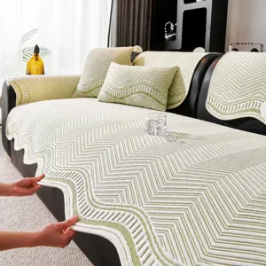 Minimalist Cooling Silk Sofa Cushion Wave Pattern Non Slip Furniture Protector Ice Mat For Living Room Bedroom