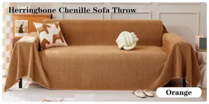 Manta de chenilla para sofá con espiga, funda de sofá naranja acogedora para la sala de estar.