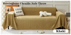 Funda de Sofa de Chenilla Espiga Suave Manta Texturizada Para Sala de Estar Kaki Calidad