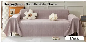 Manta funda de sofá de chenilla con diseño de espiga rosa para decoración de salón