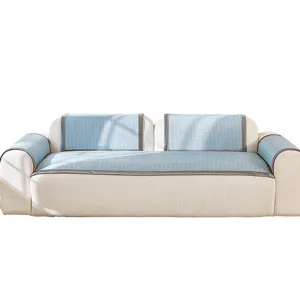 Summer ice silk rattan sofa cooling mat anti-slip breathable couch cushion cover blue