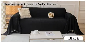 Manta para sofá de chenilla con diseño de espiga negra para el salón y uso diario.