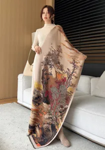 Autumn winter thick warm cashmere feel scarf traditional landscape jacquard shawl wrap