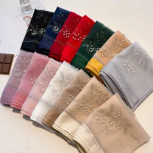 Faux silk organza pearl beaded women scarf shawl fashion sun protection beach wrap.
