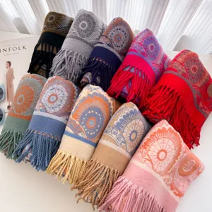 Winter new paisley jacquard scarf women classic core-spun yarn shawl warm versatile neckerchief