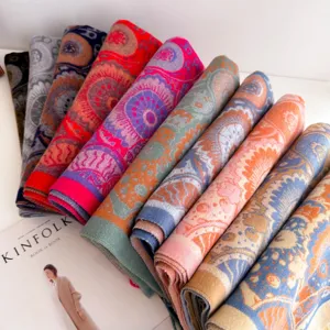 Winter new paisley jacquard scarf women classic core-spun yarn shawl thick warm neckerchief