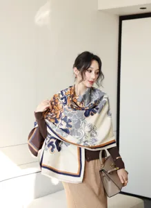 Winter women jacquard scarf warm thick floral printed shawl versatile outerwear detail