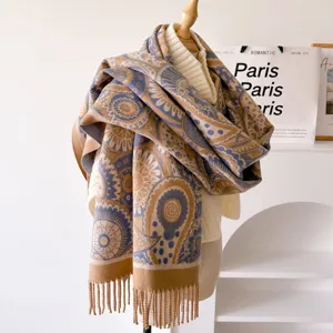 Women Winter Warm Scarf Classic Paisley Jacquard Core Spun Yarn Shawl Tassels Soft Thickened Long Neckerchief Casual Wrap