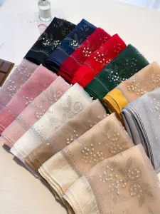 Women sheer organza pearl shawl beach scarf elegant long sun protection wrap multi color