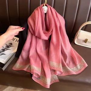 Pink metallic silk scarf women shawl long solid color lightweight fashion autumn winter detail