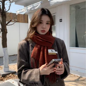 Women Winter Warm Tassel Scarf Classic Plaid Pattern Long Shawl Soft Comfortable Casual Daily Neck Wear Wrap Accessories