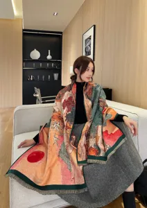 Autumn winter Chinese style landscape jacquard scarf, warm imitation cashmere thick shawl.