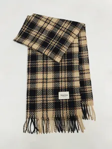 Classic plaid scarf for women and men, warm fringe winter neckerchief, stylish casual accessory.